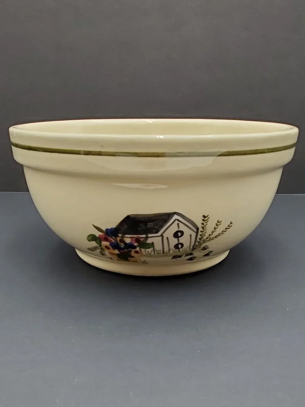Alpine Pottery Birdhouse & Flowers Mixing Bowl Vintage Vegetable Serving Bowl